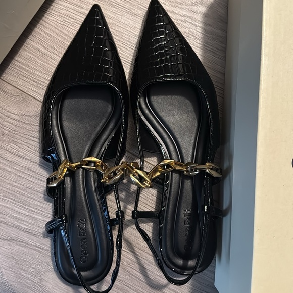 New! Open Edit Olympia Snakeskin Embossed Slingback Flat (Women). Size 7. Black - Picture 5 of 9